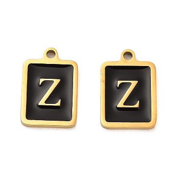 304 Stainless Steel Pendants, with Enamel, Rectangle with Letter Charm, Golden, Letter Z, 17.5x12x1.5mm, Hole: 1.5mm