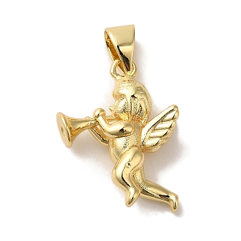 Rack Plating Brass Pendants, Cadmium Free & Lead Free,Long-Lasting Plated, Angel, Real 18K Gold Plated, 19x14x5.5mm, Hole: 5x3.5mm