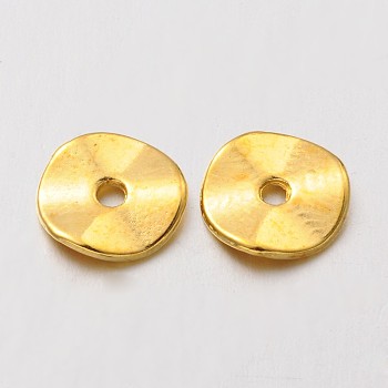 Tibetan Style Alloy Wavy Spacer Beads, Flat Round, Cadmium Free & Nickel Free & Lead Free, Golden, 10x1mm, Hole: 2mm