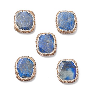Natural Lapis Lazuli Beads, with Polymer Clay Rhinestone, Faceted, Nuggets, 29.5~31x26~27x7~9mm, Hole: 1mm