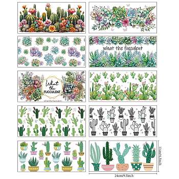 PVC DIY Heat Transfer Paper, for UV Sublimation Cup, Cactus, 110x240mm, 10 style, 1pc/style, 10pcs/set