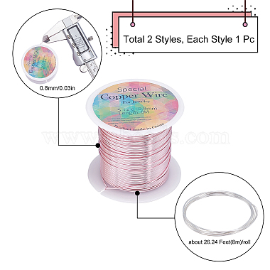 Fingerinspire 2 Rolls 2 Colors Round Copper Craft Wire Copper Beading Wire(CWIR-FG0001-03A)-2