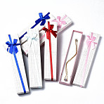 Cardboard Jewelry Boxes, for Necklace Packaging, with Bowknot Ribbon Outside and White Sponge Inside, Rectangle, Mixed Color, 21.2x4.2x2.4cm(CBOX-T004-02)