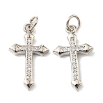 Brass Micro Pave Cubic Zirconia Pendants, Cadmium Free & Lead Free, Cross, Platinum, 21x13x2mm, Hole: 3mm(X-ZIRC-P060-21P)