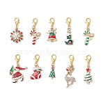 10Pcs Christmas Alloy Enamel Pendant Decorations, with Lobster Claw Clasps, Mixed Shapes, Mixed Color, 31~43mm(HJEW-JM03681)