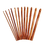 12Pcs Carbonized Bamboo Knitting Needles, Crochet Hooks, for Braiding Crochet Sewing Tools, FireBrick, 150mm(PW-WG37861-01)