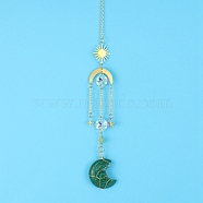 Malachite Moon Sun Catcher Hanging Ornaments, with Brass Star & Sun, for Home, Garden Decoration, 400mm(HJEW-PW0002-11G)