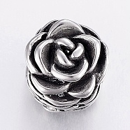 304 Stainless Steel Beads, Large Hole Beads, Flower, Antique Silver, 13.5x13x12mm, Hole: 6mm(STAS-H446-45AS)