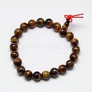 Buddhist Jewelry Mala Beads Bracelets Natural Tiger Eye Stretch Bracelets, Unisex Round Gemstone Beaded Bracelets, Dark Goldenrod, 50x8mm(BJEW-M007-8mm-01B)
