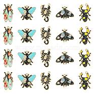 20Pcs 5 Styles Insect Series Alloy Enamel Pendants, Light Gold, Scorpion/Cicada/Butterfly/Beetle/Bees, Black, 22~31x18~30x1.5mm, Hole: 1.8mm, 4pcs/style(ENAM-CJ0005-40)
