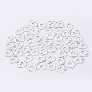 304 Stainless Steel Charms, Stamping Blank Tag, Heart, Stainless Steel Color, 11x10x0.6mm, Hole: 1.5mm(STAS-I080-06P)