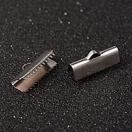 304 Stainless Steel Ribbon Crimp Ends, Stainless Steel Color, 10x20mm, Hole: 3x1.5mm(STAS-M250-11)