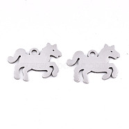 201 Stainless Steel Charms, Laser Cut, Horse, Stainless Steel Color, 12x18x0.9mm, Hole: 1.6mm(STAS-S081-057)
