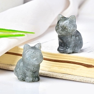 Natural Labradorite Carved Healing Cat Figurines, Reiki Energy Stone Display Decorations, 30x23mm(PW-WG98432-06)