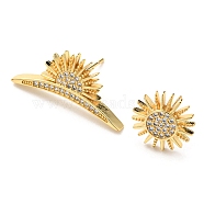 Cubic Zirconia Sun Asymmetrical Earrings, Real 18K Gold Plated Brass Earrings, Cadmium Free & Lead Free, Clear, 12x27mm, 13mm(KK-C026-25G)