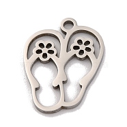 Non-Tarnish 201 Stainless Steel Pendants, Laser Cut, Shoes with Flower Charm, Stainless Steel Color, 16x12.5x1mm, Hole: 1.6mm(STAS-U016-03P)