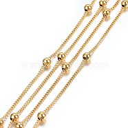 3.28 Feet Ion Plating(IP) 304 Stainless Steel Twisted Chains/Curb Chains, Satellite Chains, Soldered, Golden, 2.5x1.8x0.4mm, Beads: 4x3.5mm(X-CHS-H024-01G-B)