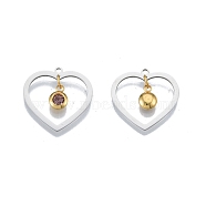 201 Stainless Steel Pendants, with Rhinestone, Heart with Flat Round, Real Gold Plated & Stainless Steel Color, Tangerine, 23x24x1mm, Hole: 1.6mm(STAS-N090-LA896-6P)