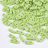 2-Hole Opaque Glass Seed Beads, Rectangle, Light Green, 4.5~5x2x1~1.5mm, Hole: 0.5~0.8mm(SEED-S023-21A-06)