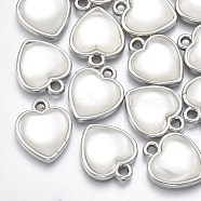UV Plating Acrylic Pendants, with Acrylic Imitation Pearl, Heart, Platinum, 20x17x5mm, Hole: 2mm(OACR-T005-65P)