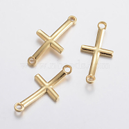 304 Stainless Steel Links connectors, Cross, Golden, 30x14x2mm, Hole: 2mm(STAS-F155-10G)
