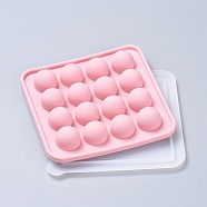 Food Grade DIY Silicone Molds, Fondant Molds, with Plastic Lid, Baking Molds, Chocolate, Candy, Biscuits, UV Resin & Epoxy Resin Jewelry Making, Round Ball, Pink, 105x104x18mm(DIY-E031-07C)