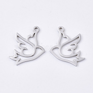 201 Stainless Steel Pendants, Bird, Stainless Steel Color, 16x18x1mm, Hole: 1.4mm(STAS-T045-43P)