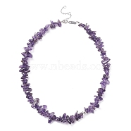 Natural Amethyst Chip Beaded Necklace, Gemstone Jewelry for Women, Platinum, 16.14 inch(41cm)(NJEW-JN03824-03)