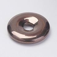 Non-Magnetic Synthetic Hematite Pendants, Donut/Pi Disc, Grade A, Coffee Plated, 30x6mm, Hole: 7mm(G-K259-12I)
