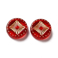 Transparent Plating Acrylic Beads, Golden Metal Enlaced, Flat Round, Red, 15~15.5x4.5mm, Hole: 1.5~1.8mm(X-OACR-L013-034A)