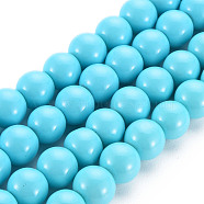 Painted Glass Bead Strands, Baking Paint, Round, Light Sky Blue, 8mm, Hole: 1.3~1.6mm, about 100pcs/strand, 31.4 inch(X-DGLA-S071-8mm-43)