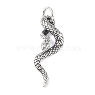 316 Surgical Stainless Steel Pendants, with Jump Ring, Snake Charm, Antique Silver, 43.5x15.5x9.5mm, Hole: 7mm(STAS-E212-25D-AS)