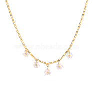 Stainless Steel Curb Chain Necklace, Flower Charm Necklace for Women, Pink, 16-1/2 inch(42cm)(OK8021-1)