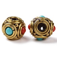 Handmade Indonesia Beads, with Brass Findings and Resin, Antique Golden, Round, Red, 13.5x10.5mm, Hole: 1.5mm(KK-G454-09G-01)