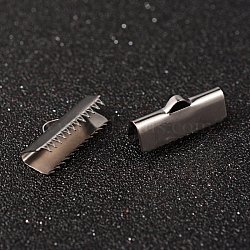 Tarnish Resistant 304 Stainless Steel Ribbon Crimp Ends, Stainless Steel Color, 10x20mm, Hole: 3x1.5mm(STAS-M250-11)