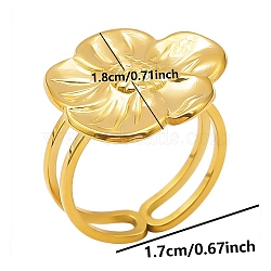 304 Stainless Steel Open Cuff Ring, Flower, Golden, Inner Diameter: 17mm(X-PW-WG89244-02)