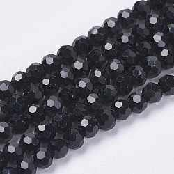 Opaque Glass Beads Strands, Imitation Jade Glass, Faceted(32 Facets), Round, Black, 3.5~4.5mm, Hole: 0.5mm, about 100pcs/strand, 13.9~15.7 inch(35.5~40cm)(EGLA-F120-NC04)