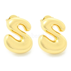 Rack Plating Brass Earrings, Cadmium Free & Lead Free, Long-Lasting Plated, Stud Earrings, Alphabet, Real 18K Gold Plated, Letter S, 14x12mm(EJEW-S222-01G-S)