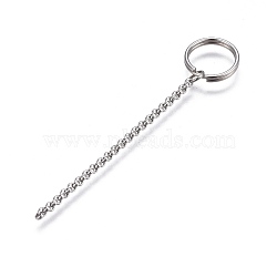 304 Stainless Steel Split Key Ring Clasps, For Keychain Making, with Extended Rolo Chains, Stainless Steel Color, 63mm, Ring: 12x2mm(STAS-L226-008C)