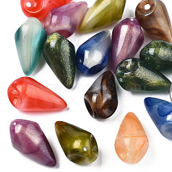 Opaque Acrylic Pendants, Two Tone Color, with Glitter Powder, Teardrop, Mixed Color, 25x14mm, Hole: 1.8mm, about 239pcs/500g(MACR-N009-015)