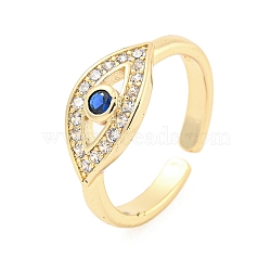 304 Stainless Steel Cubic Zirconia Evil Eye Open Cuff Ring for Women, Real 18K Gold Plated, 8mm, inner diameter: adjustable(RJEW-S406-04G-03)