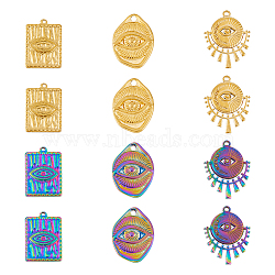 12Pcs 6 Styles 304 Stainless Steel Pendant Rhinestone Settings, Wave Textured, Oval & Rectangle with Eye Pattern Charms & Eye Charms, Mixed Color, Fit for 0.6~2mm Rhinestone, 21~25x15~19.5x2.2~3mm, hole: 1.2~2mm, 2pcs/color(STAS-DC0013-78)