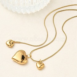 304 Stainless Steel Triple Heart Pendant Round Snake Chain Necklaces for Women, Ion Plating(IP), Real 18K Gold Plated, 15.91 inch(40.4cm)(NJEW-A074-02G)