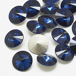 Pointed Back Glass Rhinestone Cabochons, Rivoli Rhinestone, Back Plated, Faceted, Cone, Montana, 16x7.5~8mm(RGLA-T086-16mm-13)