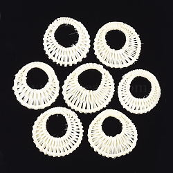 Handmade Reed Cane/Rattan Woven Pendants, For Making Straw Earrings and Necklaces, Flat Round, Beige, 42~48x4~5mm, Inner Diameter: 17~22mm(X-WOVE-T006-060A)