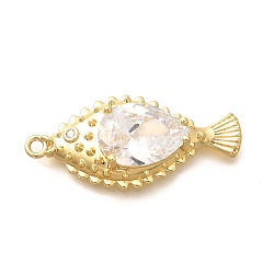 Rack Plating Brass Micro Pave Clear Cubic Zirconia Pendants, Fish Charms, Long-Lasting Plated, Lead Free & Cadmium Free, Real 18K Gold Plated, 33x15x6.5mm, Hole: 1.8mm(KK-M309-40E-G)