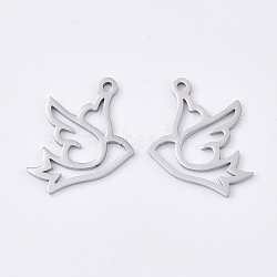 Tarnish Resistant 201 Stainless Steel Pendants, Bird, Stainless Steel Color, 16x18x1mm, Hole: 1.4mm(STAS-T045-43P)