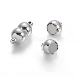 304 Stainless Steel Magnetic Clasps with Loops, Stainless Steel Color, 18x8mm, Hole: 1mm(STAS-E108-39P)