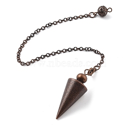 Brass Dowsing Pendulum Big Pointed Cone Pendants, with Lobster Claw Clasps and Chain, Rack Plating, Red Copper, 240mm, Hole: 2mm(KK-H491-04R)