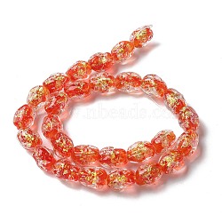 Handmade Foil Lampwork Beads Strands, Nuggets, Orange Red, 13.5~14x10.5mm, Hole: 1.2~1.5mm, about 28pcs/strand, 14.84''(37.7cm)(FOIL-Z001-06C)